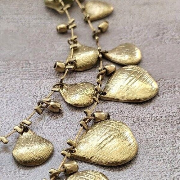 Vintage Coldwater Creek Goldtone 2-Strand 20" Necklace Textured‎ Teardrop Dangle - Picture 2 of 3